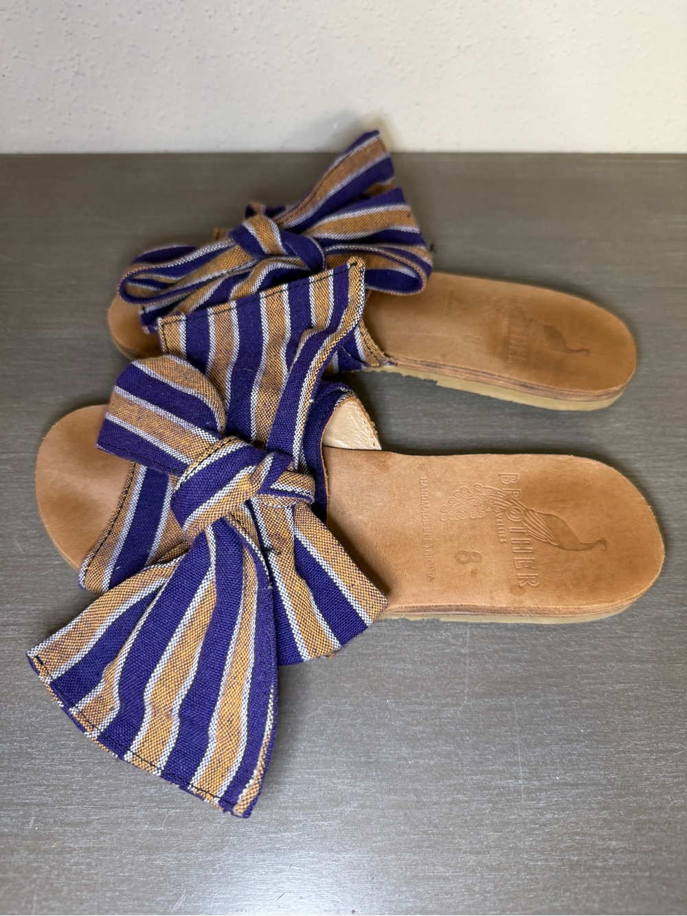 Brother Vellies Burkina Striped Sandals Blue Orange Leather Women’s Sz 8 M - Picture 2 of 8